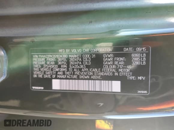 ✅ 2016 Volvo XC90 T6 Momentum • VIN: YV4A22PK2G1034380 • Lot: 86731974. Listed on Copart with 96,771 mi. Free auction sales archive from the USA and detailed vehicle history report at DreamBid. Image 13.