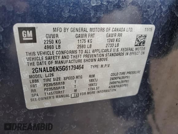 ✅ 2016 Chevrolet Equinox LTZ • VIN: 2GNALDEK5G6179464 • Лот: 84611315. Опубликован ранее на Copart с пробегом 57 868 миль. Бесплатный доступ к архиву аукционных продаж из США и подробный отчёт об истории автомобиля на DreamBid. Изображение 13.