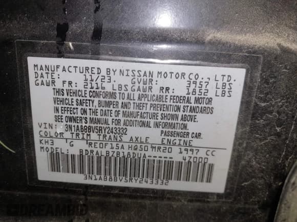 ✅ 2024 Nissan Sentra S • VIN: 3N1AB8BV5RY243332 • Lot: 43829175. Listed on IAAI with 38,971 mi. Free auction sales archive from the USA and detailed vehicle history report at DreamBid. Image 9.