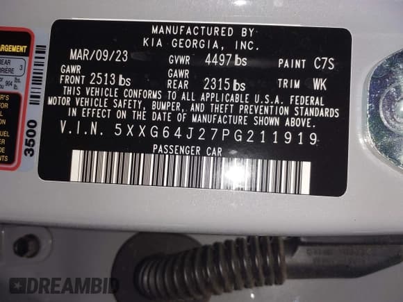 ✅ 2023 Kia K5 GT-Line • VIN: 5XXG64J27PG211919 • Lot: 42845438. Wystawiony na IAAI z przebiegiem 14 475 mil. Bezpłatny archiwum sprzedaży aukcyjnych z USA i szczegółowy raport historii pojazdu na DreamBid. Zdjęcie 9.
