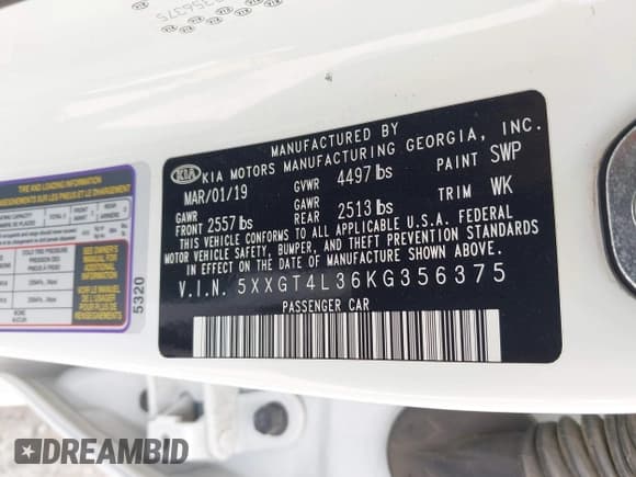 ✅ 2019 Kia Optima S • VIN: 5XXGT4L36KG356375 • Lot: 42664616. Wystawiony na IAAI z przebiegiem 74 245 mil. Bezpłatny archiwum sprzedaży aukcyjnych z USA i szczegółowy raport historii pojazdu na DreamBid. Zdjęcie 9.