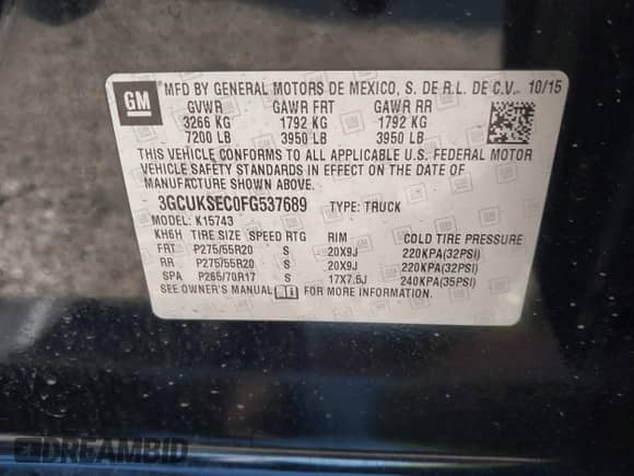 2015 Chevrolet Silverado 1500 LTZ z VIN 3GCUKSEC0FG537689, wystawiony jako IAAI lot #43118408 z przebiegiem 127 218 mil mil oraz . Historia ofert i sprzedaży dostępna na DreamBid. Obrazek 9.