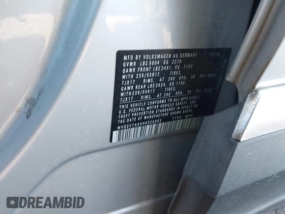 ✅ 2017 Volkswagen Tiguan Wolfsburg Edition • VIN: WVGSV7AX9HK020953 • Lot: 43595885. Listed on IAAI with 127,773 mi. Free auction sales archive from the USA and detailed vehicle history report at DreamBid. Image 9.