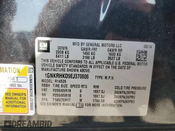 2014 Chevrolet Traverse LT с VIN 1GNKRHKD9EJ370806, выставлен на аукционе Copart как лот 80271495 с пробегом 128 932 миль миль и Чистый • Clean title. История ставок и продаж доступна на DreamBid. Изображение 13.