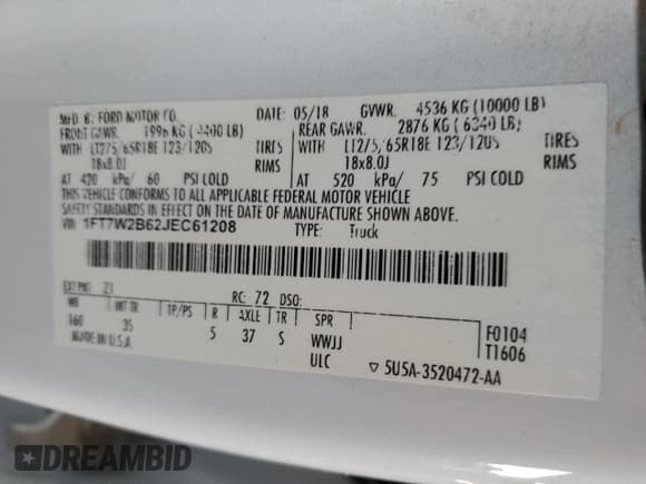 ✅ 2018 Ford F-250 XLT • VIN: 1FT7W2B62JEC61208 • Лот: 81888005. Опубликован ранее на Copart с пробегом 57 782 миль. Бесплатный доступ к архиву аукционных продаж из США и подробный отчёт об истории автомобиля на DreamBid. Изображение 12.
