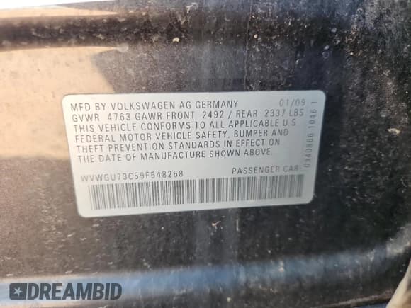 ✅ 2009 Volkswagen CC 4Motion • VIN: WVWGU73C59E548268 • Lot: 91076885. Wystawiony na Copart z przebiegiem 62 629 mil. Bezpłatny archiwum sprzedaży aukcyjnych z USA i szczegółowy raport historii pojazdu na DreamBid. Zdjęcie 13.