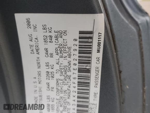 ✅ 2007 Mitsubishi Eclipse GS • VIN: 4A3AK24F67E027920 • Lot: 72191434. Wystawiony na Copart z przebiegiem 64 335 mil. Bezpłatny archiwum sprzedaży aukcyjnych z USA i szczegółowy raport historii pojazdu na DreamBid. Zdjęcie 12.