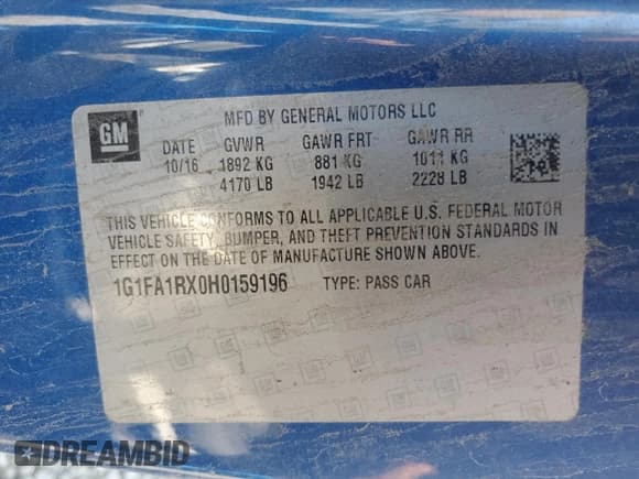 ✅ 2017 Chevrolet Camaro 1LT • VIN: 1G1FA1RX0H0159196 • Лот: 71933614. Опубликован ранее на Copart с пробегом Не указан. Бесплатный доступ к архиву аукционных продаж из США и подробный отчёт об истории автомобиля на DreamBid. Изображение 13.