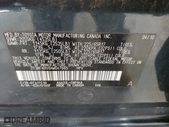 ✅ 2010 Toyota RAV4 • VIN: 2T3BF4DV8AW047665 • Лот: 91062145. Опубликован ранее на Copart с пробегом 167 156 миль. Бесплатный доступ к архиву аукционных продаж из США и подробный отчёт об истории автомобиля на DreamBid. Изображение 14.