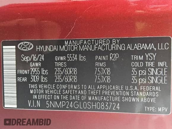 2025 Hyundai Santa Fe SEL z VIN 5NMP24GL0SH083724, wystawiony jako Copart lot #48550955 z przebiegiem 10 003 mil mil oraz Czysty tytuł • Clean title. Historia ofert i sprzedaży dostępna na DreamBid. Obrazek 14.