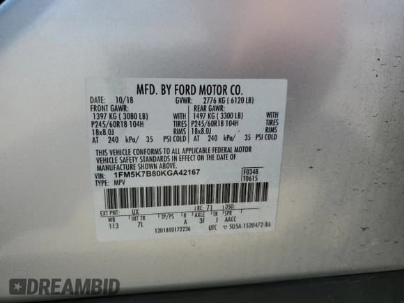 ✅ 2019 Ford Explorer • VIN: 1FM5K7B80KGA42167 • Lot: 65078945. Wystawiony na Copart z przebiegiem 105 751 mil. Bezpłatny archiwum sprzedaży aukcyjnych z USA i szczegółowy raport historii pojazdu na DreamBid. Zdjęcie 13.