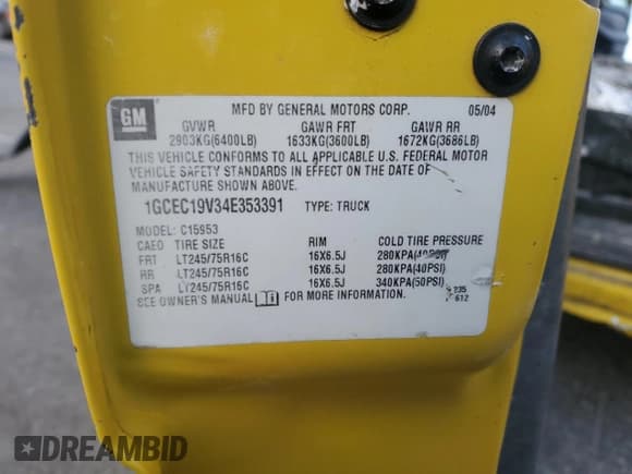 ✅ 2004 Chevrolet Silverado 1500 Work Truck • VIN: 1GCEC19V34E353391 • Лот: 48050385. Опубликован ранее на Copart с пробегом 296 421 миль. Бесплатный доступ к архиву аукционных продаж из США и подробный отчёт об истории автомобиля на DreamBid. Изображение 14.