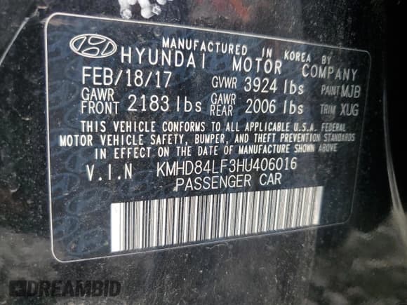 ✅ 2017 Hyundai Elantra SE • VIN: KMHD84LF3HU406016 • Lot: 68861155. Listed on Copart with 78,235 mi. Free auction sales archive from the USA and detailed vehicle history report at DreamBid. Image 13.