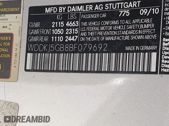 ✅ 2011 Mercedes-Benz E 350 • VIN: WDDKJ5GB8BF079692 • Lot: 40794197. Listed on IAAI with 187,563 mi. Free auction sales archive from the USA and detailed vehicle history report at DreamBid. Image 9.