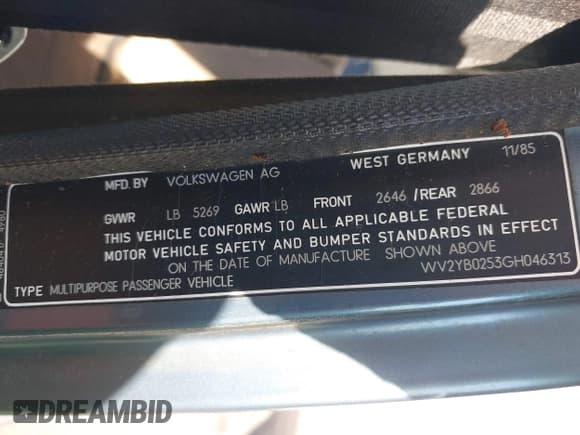 ✅ 1986 Volkswagen Vanagon • VIN: WV2YB0253GH046313 • Лот: 43476509. Опубликован ранее на IAAI с пробегом 224 178 миль. Бесплатный доступ к архиву аукционных продаж из США и подробный отчёт об истории автомобиля на DreamBid. Изображение 9.