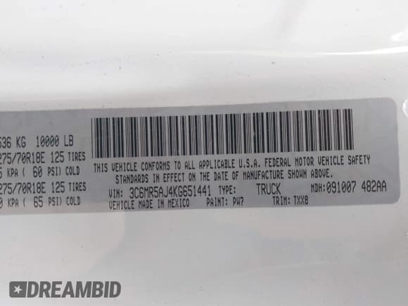 ✅ 2019 Ram 2500 Tradesman • VIN: 3C6MR5AJ4KG651441 • Лот: 42090751. Опубликован ранее на IAAI с пробегом 82 213 миль. Бесплатный доступ к архиву аукционных продаж из США и подробный отчёт об истории автомобиля на DreamBid. Изображение 9.