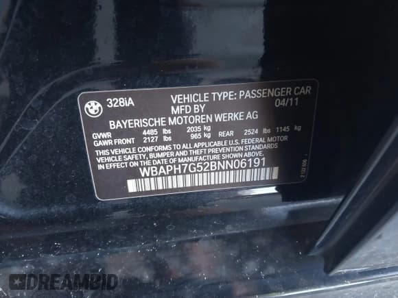 ✅ 2011 BMW 3 Series 328i • VIN: WBAPH7G52BNN06191 • Lot: 43665304. Listed on IAAI with 146,022 mi. Free auction sales archive from the USA and detailed vehicle history report at DreamBid. Image 9.