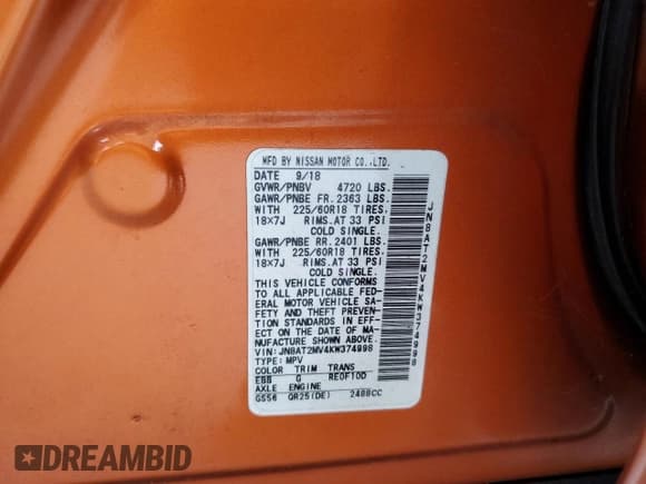 ✅ 2019 Nissan Rogue SV • VIN: JN8AT2MV4KW374998 • Lot: 85543375. Listed on Copart with 50,937 mi. Free auction sales archive from the USA and detailed vehicle history report at DreamBid. Image 13.