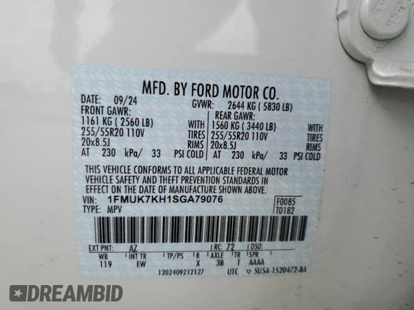 ✅ 2025 Ford Explorer ST-Line • VIN: 1FMUK7KH1SGA79076 • Lot: 64522025. Wystawiony na Copart z przebiegiem 12 102 mil. Bezpłatny archiwum sprzedaży aukcyjnych z USA i szczegółowy raport historii pojazdu na DreamBid. Zdjęcie 13.