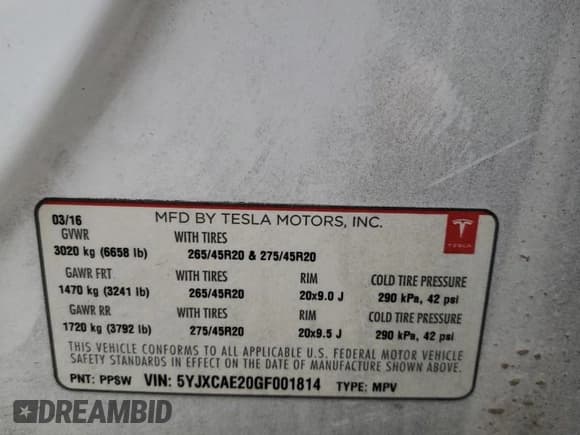 ✅ 2016 Tesla Model X 70D • VIN: 5YJXCAE20GF001814 • Лот: 35925843. Опубликован ранее на Copart с пробегом Не указан. Бесплатный доступ к архиву аукционных продаж из США и подробный отчёт об истории автомобиля на DreamBid. Изображение 14.