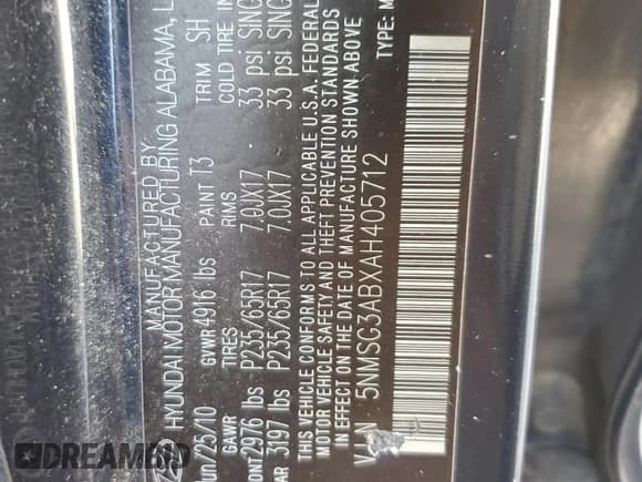 ✅ 2010 Hyundai Santa Fe GLS • VIN: 5NMSG3ABXAH405712 • Lot: 81244224. Listed on Copart with Not provided. Free auction sales archive from the USA and detailed vehicle history report at DreamBid. Image 13.