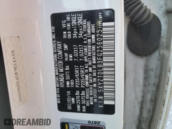 ✅ 2015 Hyundai Santa Fe • VIN: 5XYZTDLB3FG256025 • Лот: 49934314. Опубликован ранее на Copart с пробегом 176 886 миль. Бесплатный доступ к архиву аукционных продаж из США и подробный отчёт об истории автомобиля на DreamBid. Изображение 12.