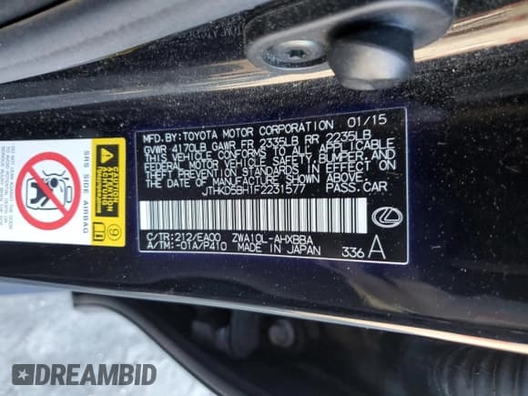 ✅ 2015 Lexus CT 200h • VIN: JTHKD5BH1F2231577 • Lot: 91095935. Wystawiony na Copart z przebiegiem 140 656 mil. Bezpłatny archiwum sprzedaży aukcyjnych z USA i szczegółowy raport historii pojazdu na DreamBid. Zdjęcie 12.