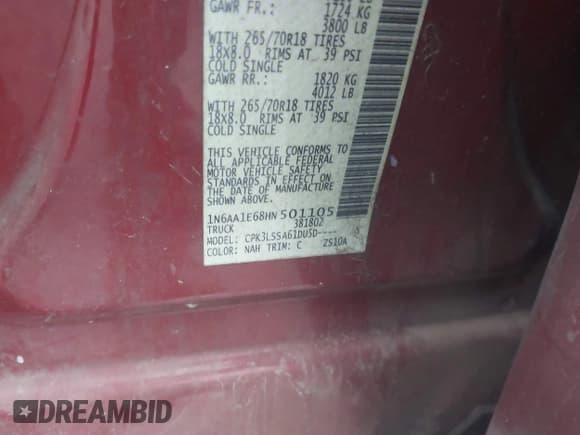 ✅ 2017 Nissan Titan Platinum Reserve • VIN: 1N6AA1E68HN501105 • Лот: 43823327. Опубликован ранее на IAAI с пробегом 203 611 миль. Бесплатный доступ к архиву аукционных продаж из США и подробный отчёт об истории автомобиля на DreamBid. Изображение 9.