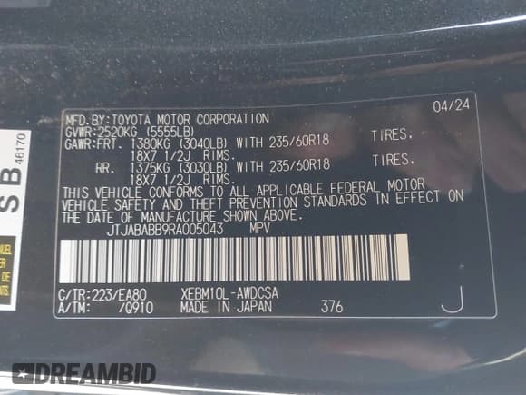 ✅ 2024 Lexus RZ 300e Premium • VIN: JTJABABB9RA005043 • Lot: 41452254. Listed on IAAI with 11,851 mi. Free auction sales archive from the USA and detailed vehicle history report at DreamBid. Image 9.