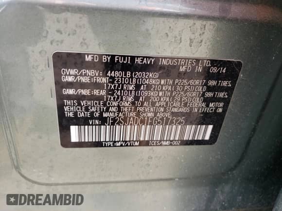 2015 Subaru Forester Premium с VIN JF2SJADC1FG517325, выставлен на аукционе Copart как лот 81567995 с пробегом 96 173 миль миль и Списание • Salvage title. История ставок и продаж доступна на DreamBid. Изображение 13.