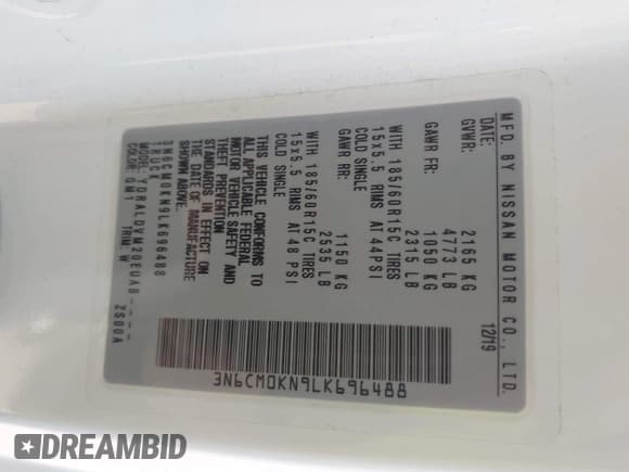 ✅ 2020 Nissan NV200 S • VIN: 3N6CM0KN9LK696488 • Лот: 42989521. Опубликован ранее на IAAI с пробегом 125 292 миль. Бесплатный доступ к архиву аукционных продаж из США и подробный отчёт об истории автомобиля на DreamBid. Изображение 9.