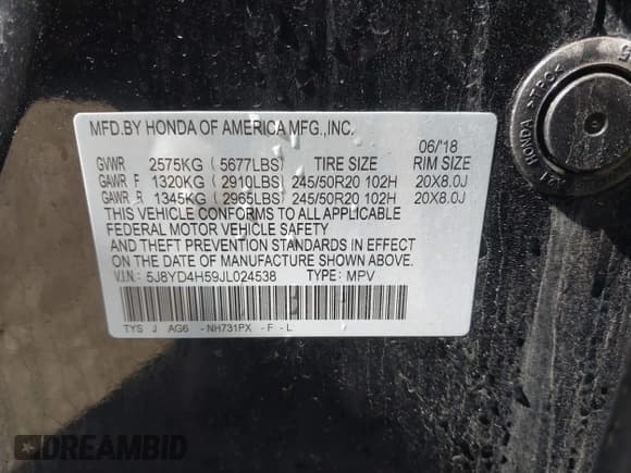 ✅ 2018 Acura MDX Technology • VIN: 5J8YD4H59JL024538 • Lot: 42549594. Listed on IAAI with 116,952 mi. Free auction sales archive from the USA and detailed vehicle history report at DreamBid. Image 9.