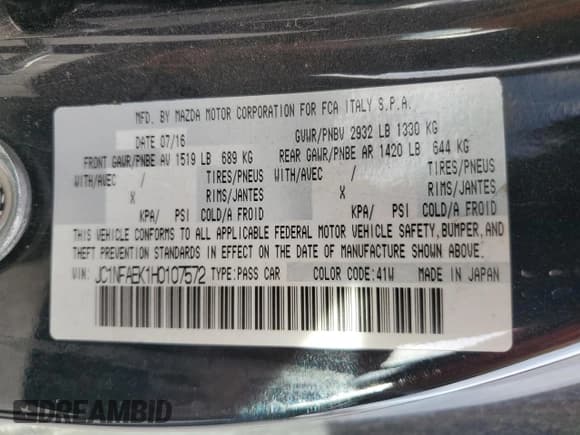 ✅ 2017 FIAT 124 Spider Classica • VIN: JC1NFAEK1H0107572 • Лот: 82452144. Опубликован ранее на Copart с пробегом 98 954 миль. Бесплатный доступ к архиву аукционных продаж из США и подробный отчёт об истории автомобиля на DreamBid. Изображение 14.