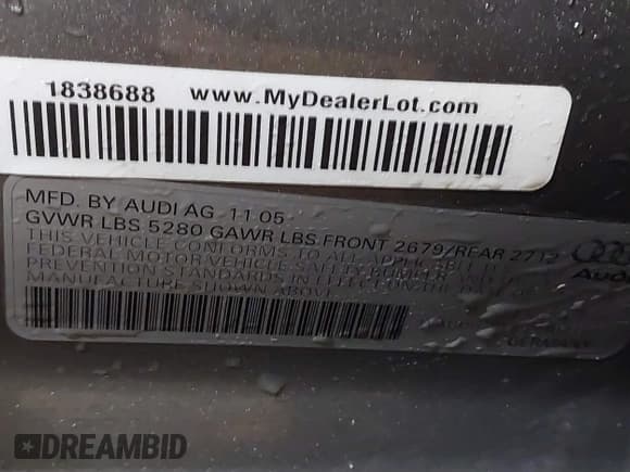✅ 2006 Audi A6 3.2L • VIN: WAUDH74F86N104164 • Lot: 41388940. Listed on IAAI with 135,476 mi. Free auction sales archive from the USA and detailed vehicle history report at DreamBid. Image 9.