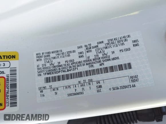 ✅ 2022 Ford Bronco • VIN: 1FMEE5DP7NLB41371 • Lot: 41575668. Listed on IAAI with 5,168 mi. Free auction sales archive from the USA and detailed vehicle history report at DreamBid. Image 9.