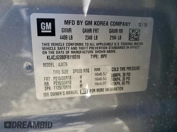 ✅ 2015 Buick Encore Leather • VIN: KL4CJGSB0FB119319 • Lot: 85407565. Listed on Copart with 107,931 mi. Free auction sales archive from the USA and detailed vehicle history report at DreamBid. Image 12.