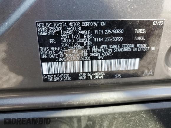 ✅ 2023 Toyota bZ4X XLE • VIN: JTMABACA1PA036308 • Lot: 55640284. Listed on Copart with Not provided. Free auction sales archive from the USA and detailed vehicle history report at DreamBid. Image 14.