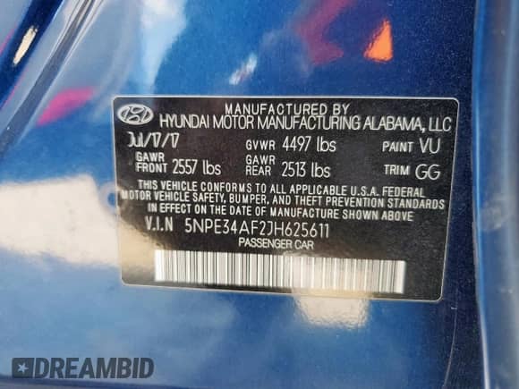 2018 Hyundai Sonata SEL с VIN 5NPE34AF2JH625611, выставлен на аукционе Copart как лот 84660135 с пробегом 63 153 миль миль и Списание • Salvage title. История ставок и продаж доступна на DreamBid. Изображение 12.