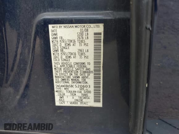 ✅ 2008 Nissan Xterra S • VIN: 5N1AN08U58C520603 • Lot: 42362076. Listed on IAAI with 221,744 mi. Free auction sales archive from the USA and detailed vehicle history report at DreamBid. Image 9.