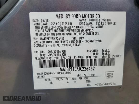 ✅ 2018 Ford EcoSport SE • VIN: MAJ3P1TE7JC226452 • Lot: 80502525. Wystawiony na Copart z przebiegiem 31 839 mil. Bezpłatny archiwum sprzedaży aukcyjnych z USA i szczegółowy raport historii pojazdu na DreamBid. Zdjęcie 12.