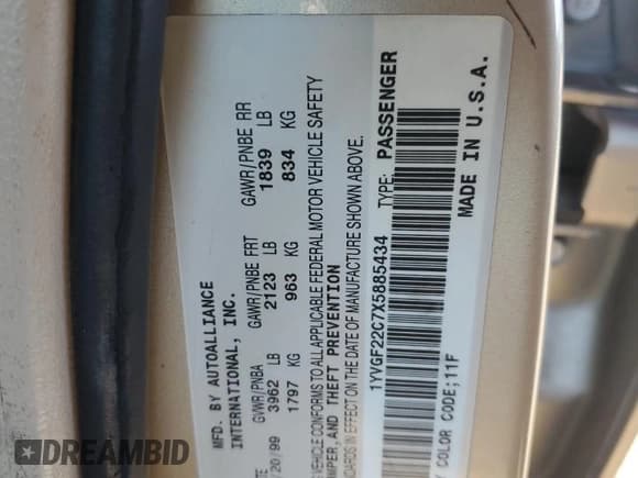 ✅ 1999 Mazda 626 ES • VIN: 1YVGF22C7X5885434 • Lot: 90733295. Wystawiony na Copart z przebiegiem 79 198 mil. Bezpłatny archiwum sprzedaży aukcyjnych z USA i szczegółowy raport historii pojazdu na DreamBid. Zdjęcie 12.