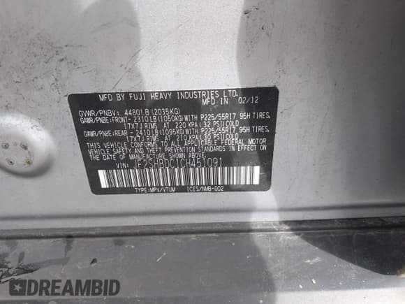 ✅ 2012 Subaru Forester X Premium • VIN: JF2SHBDC1CH451091 • Lot: 42228416. Listed on IAAI with 151,800 mi. Free auction sales archive from the USA and detailed vehicle history report at DreamBid. Image 9.