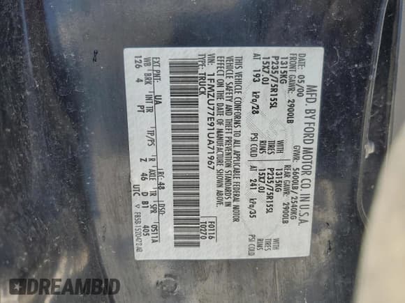 ✅ 2001 Ford Explorer Sport Trac • VIN: 1FMZU77E91UA71967 • Лот: 44801705. Опубликован ранее на Copart с пробегом 142 243 миль. Бесплатный доступ к архиву аукционных продаж из США и подробный отчёт об истории автомобиля на DreamBid. Изображение 13.