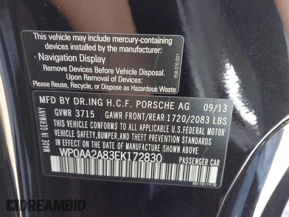 ✅ 2014 Porsche Cayman • VIN: WP0AA2A83EK172830 • Lot: 43477430. Listed on IAAI with 77,939 mi. Free auction sales archive from the USA and detailed vehicle history report at DreamBid. Image 9.