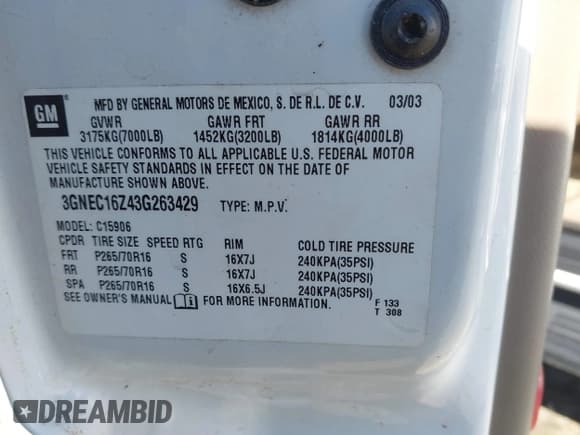 ✅ 2003 Chevrolet Suburban LS • VIN: 3GNEC16Z43G263429 • Лот: 41881059. Опубликован ранее на IAAI с пробегом 213 314 миль. Бесплатный доступ к архиву аукционных продаж из США и подробный отчёт об истории автомобиля на DreamBid. Изображение 9.