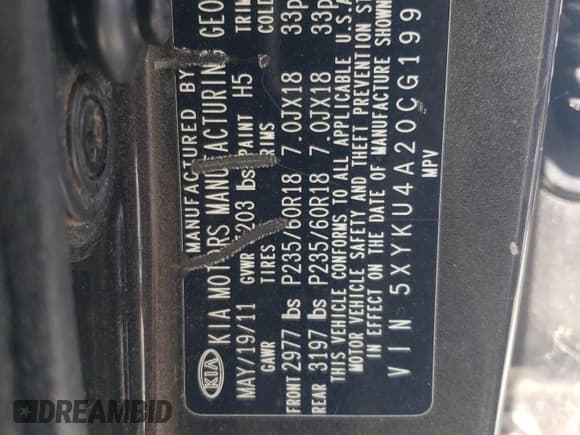 ✅ 2013 Kia Sorento EX • VIN: 5XYKU4A20CG199487 • Lot: 66404625. Listed on Copart with 355,943 mi. Free auction sales archive from the USA and detailed vehicle history report at DreamBid. Image 13.