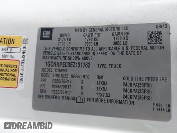 ✅ 2014 Chevrolet Silverado 1500 Work Truck • VIN: 1GCNKPEC3EZ131762 • Lot: 43771140. Wystawiony na IAAI z przebiegiem 321 345 mil. Bezpłatny archiwum sprzedaży aukcyjnych z USA i szczegółowy raport historii pojazdu na DreamBid. Zdjęcie 9.