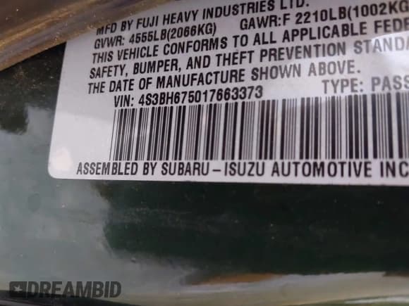 ✅ 2001 Subaru Legacy Outback • VIN: 4S3BH675017663373 • Лот: 42597489. Опубликован ранее на IAAI с пробегом 200 431 миль. Бесплатный доступ к архиву аукционных продаж из США и подробный отчёт об истории автомобиля на DreamBid. Изображение 9.