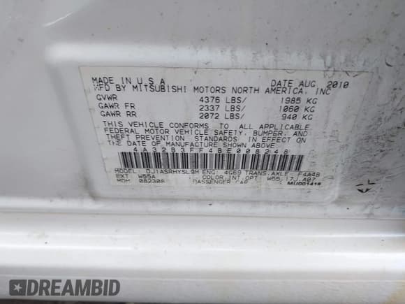 ✅ 2011 Mitsubishi Galant ES • VIN: 4A32B3FF4BE008248 • Lot: 43777777. Listed on IAAI with 102,488 mi. Free auction sales archive from the USA and detailed vehicle history report at DreamBid. Image 9.