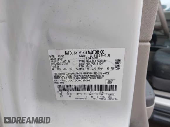 ✅ 2012 Ford Escape XLS • VIN: 1FMCU0C79CKC29002 • Lot: 43837569. Listed on IAAI with 241,861 mi. Free auction sales archive from the USA and detailed vehicle history report at DreamBid. Image 9.